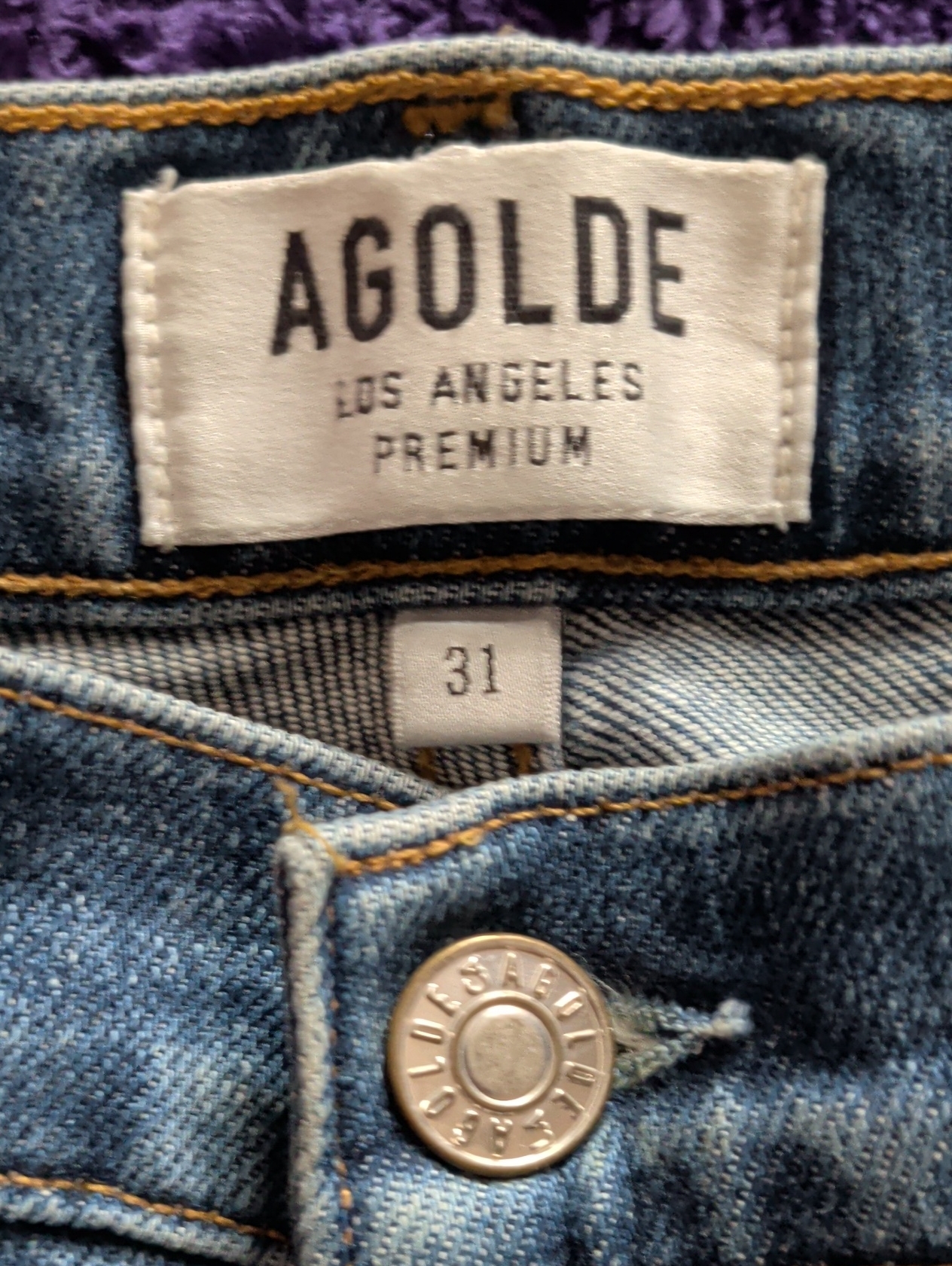 Agolde Light Blue Denim Jeans With Contrast Topstitching